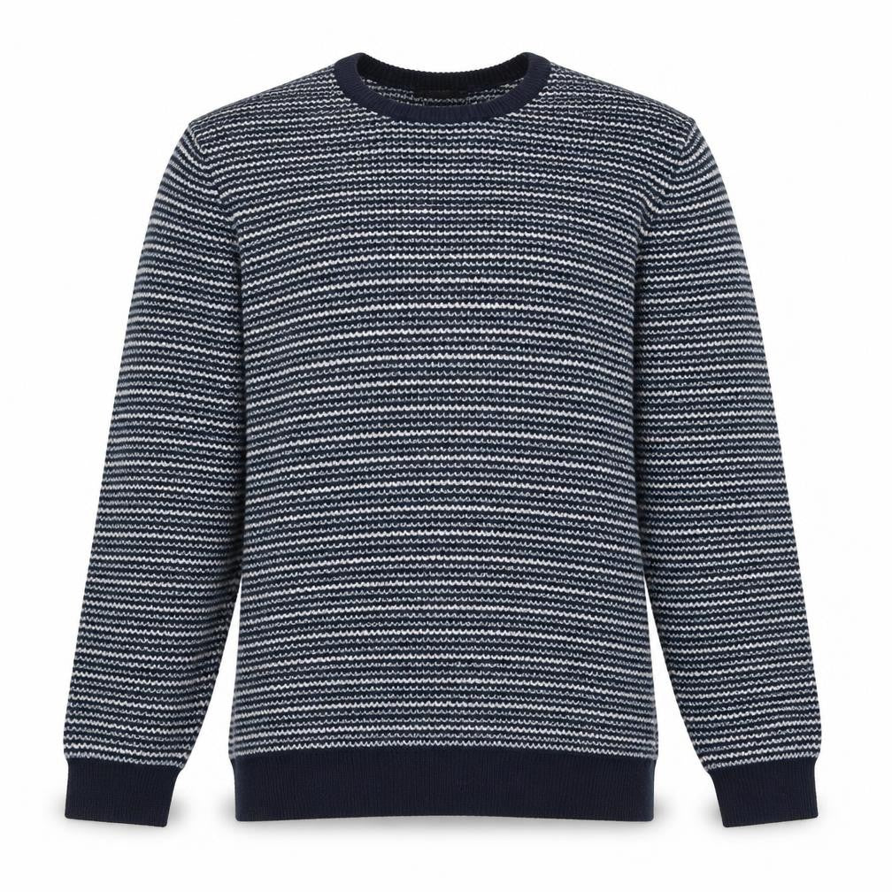 Front view of Dunnes Men’s Blue Striped Crew Neck jumper 2XL