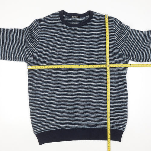 Dunnes Stores Men’s Blue Striped Crew Neck Pullover Jumper 2XL