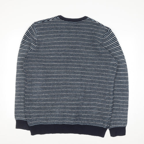 Dunnes Stores Men’s Blue Striped Crew Neck Pullover Jumper 2XL