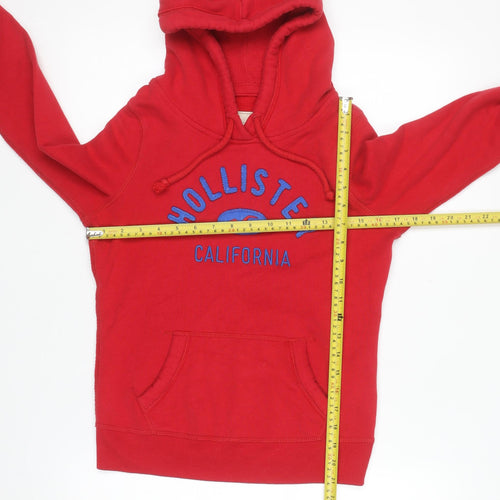 Hollister Women Red Hoodie XS Pullover Embroidered Cotton Blend