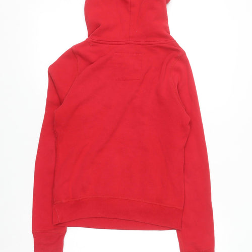 Hollister Women Red Hoodie XS Pullover Embroidered Cotton Blend