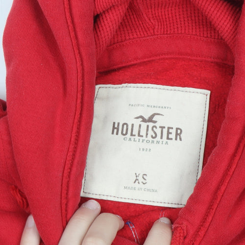 Hollister Women Red Hoodie XS Pullover Embroidered Cotton Blend