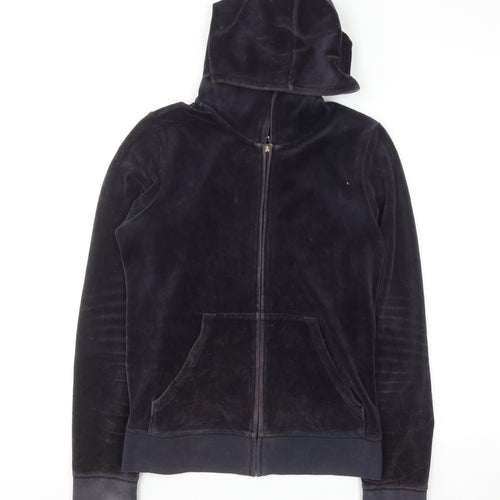 Juicy Couture Women's Navy Velour Full Zip Hoodie M Sequin Logo