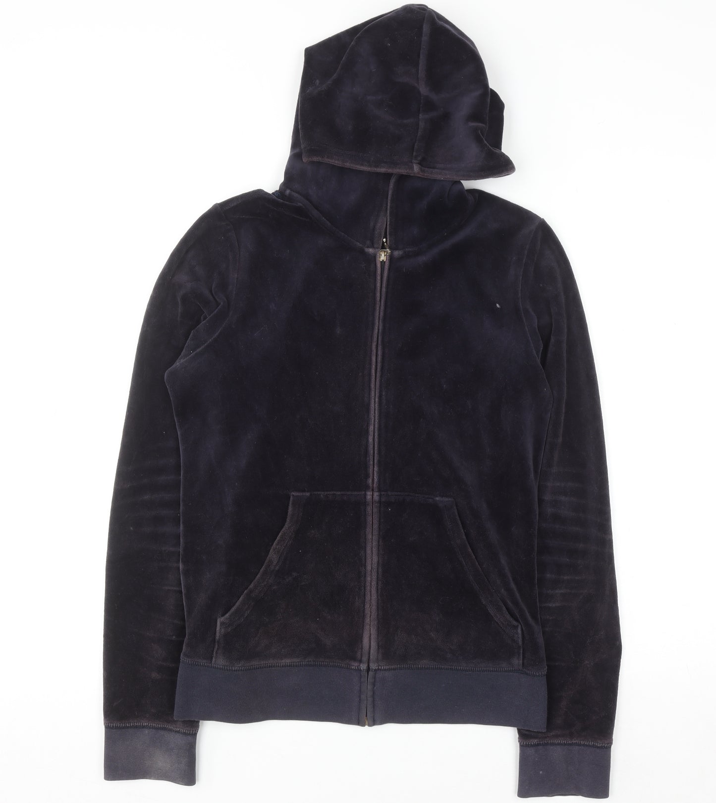 Juicy Couture Women's Navy Velour Full Zip Hoodie M Sequin Logo