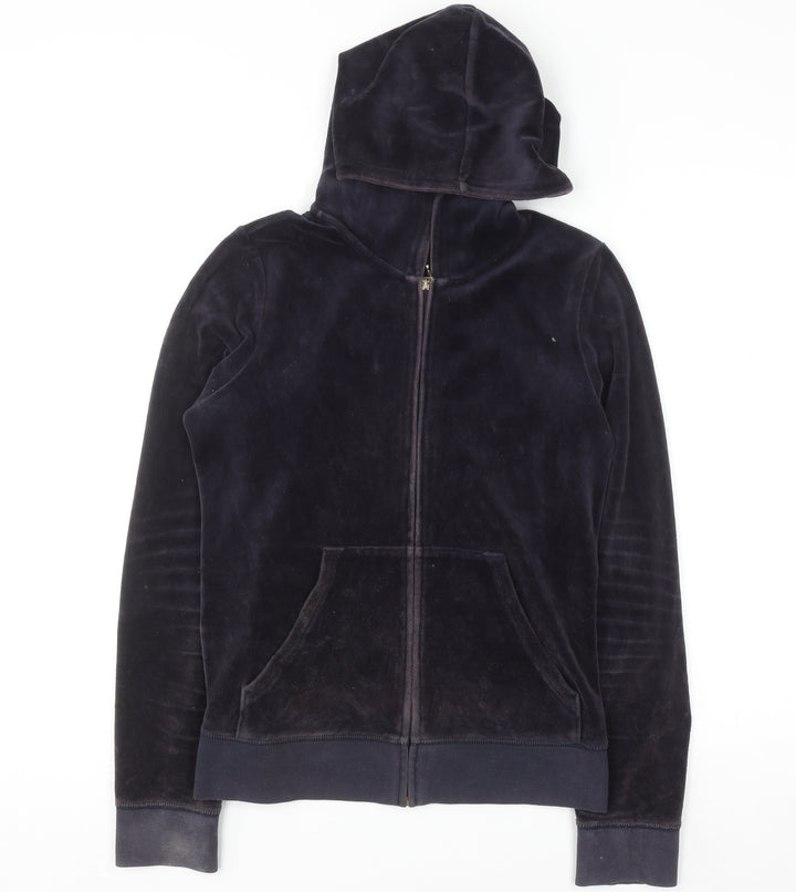 Juicy Couture Women's Navy Velour Full Zip Hoodie M Sequin Logo