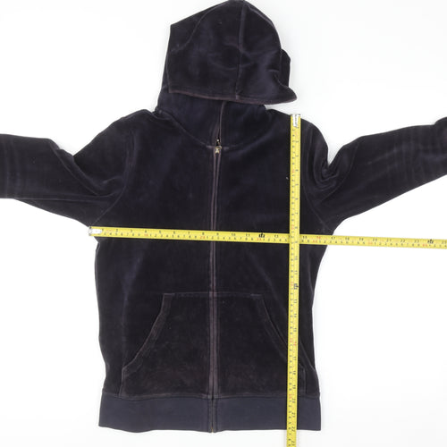 Juicy Couture Women's Navy Velour Full Zip Hoodie M Sequin Logo