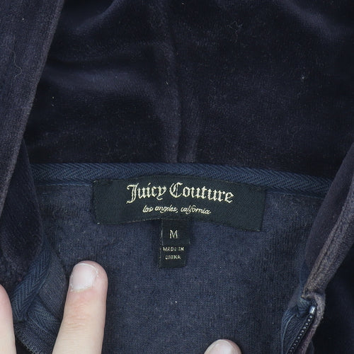 Juicy Couture Women's Navy Velour Full Zip Hoodie M Sequin Logo
