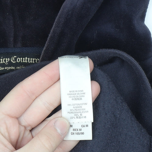 Juicy Couture Women's Navy Velour Full Zip Hoodie M Sequin Logo