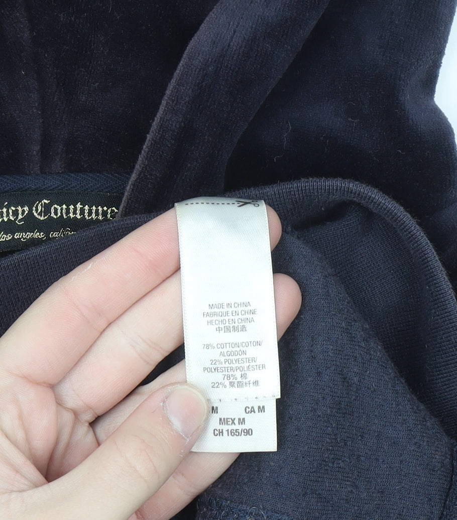 Juicy Couture Women's Navy Velour Full Zip Hoodie M Sequin Logo