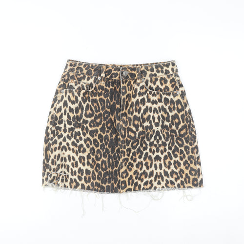 Denim Co. Womens Brown Leopard Print Mini Skirt Size 8 Cotton Denim