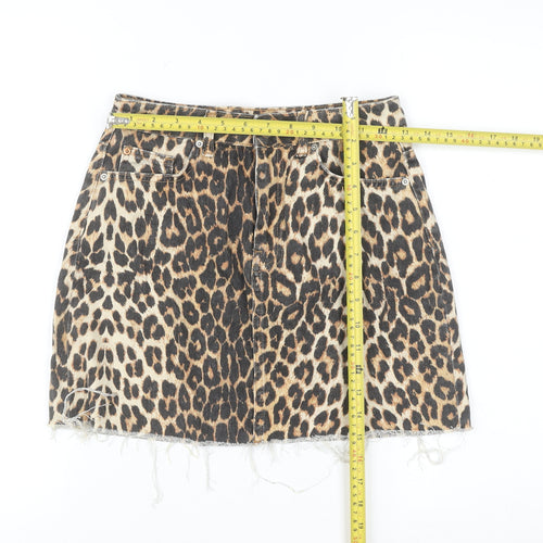 Denim Co. Womens Brown Leopard Print Mini Skirt Size 8 Cotton Denim