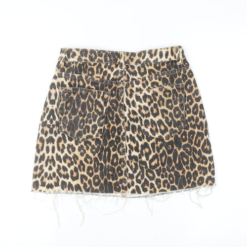Denim Co. Womens Brown Leopard Print Mini Skirt Size 8 Cotton Denim