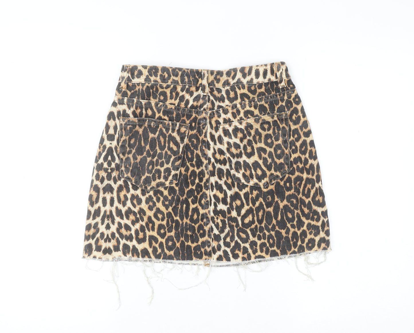 Denim Co. Womens Brown Leopard Print Mini Skirt Size 8 Cotton Denim