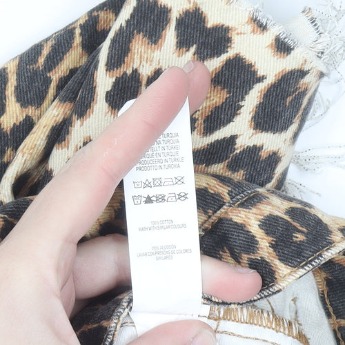 Denim Co. Womens Brown Leopard Print Mini Skirt Size 8 Cotton Denim