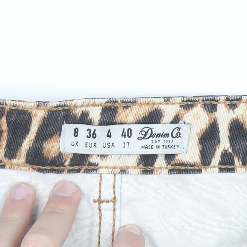 Denim Co. Womens Brown Leopard Print Mini Skirt Size 8 Cotton Denim