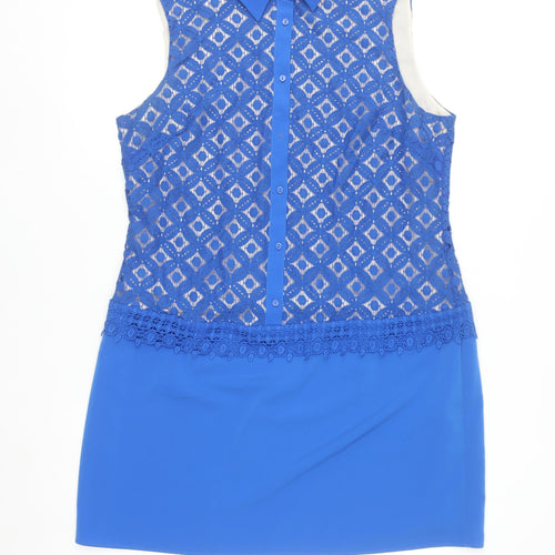 Coast Women’s Blue Lace Overlay Collared Shift Dress Size 16