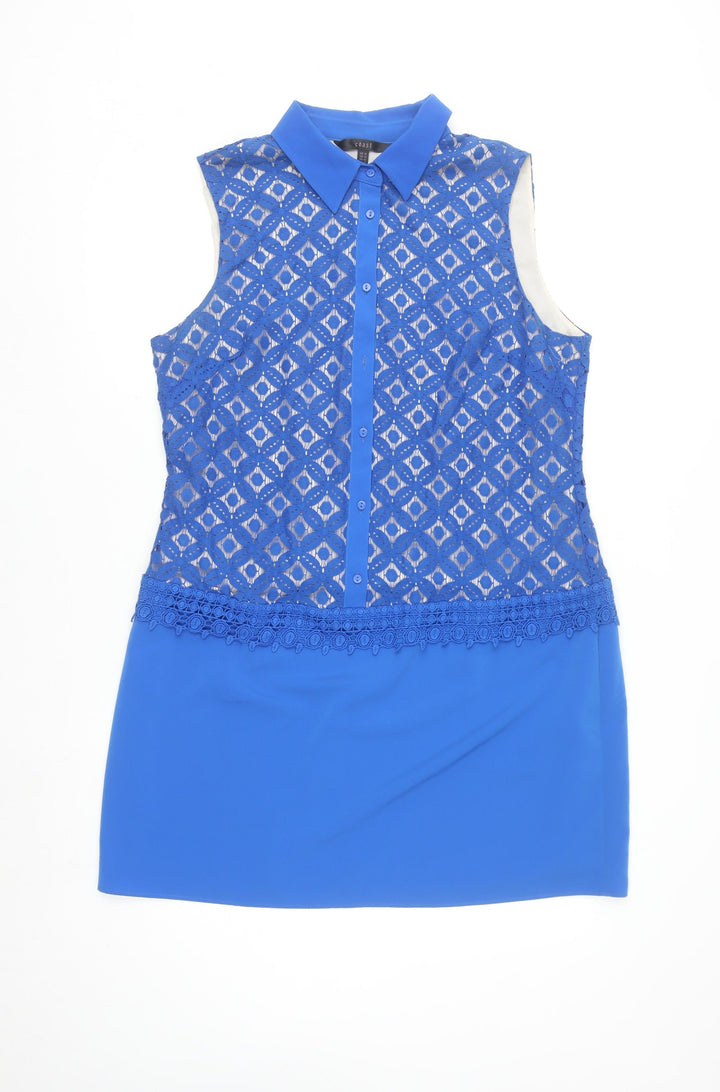 Coast Women’s Blue Lace Overlay Collared Shift Dress Size 16