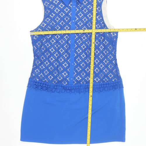 Coast Women’s Blue Lace Overlay Collared Shift Dress Size 16