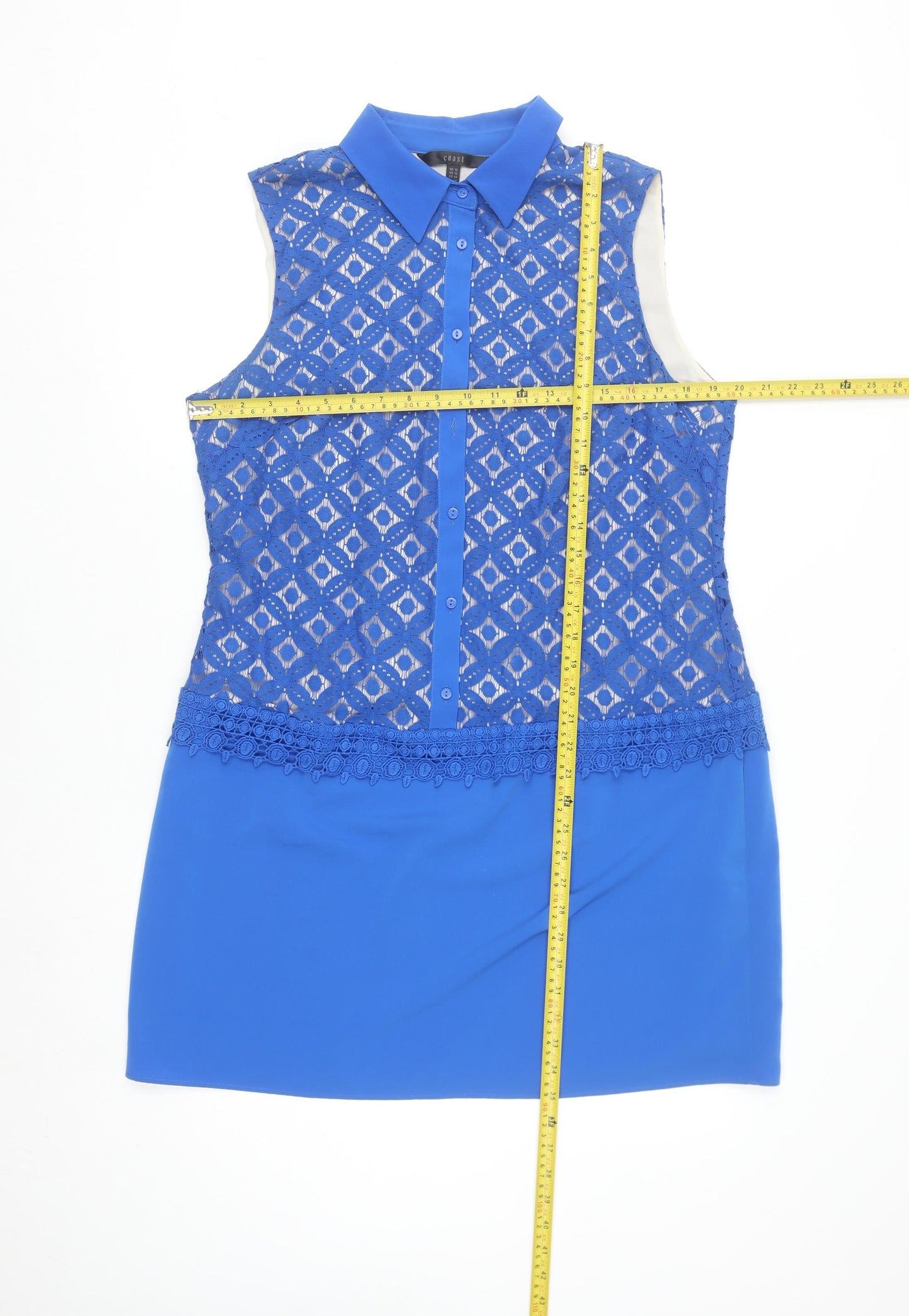 Coast Women’s Blue Lace Overlay Collared Shift Dress Size 16