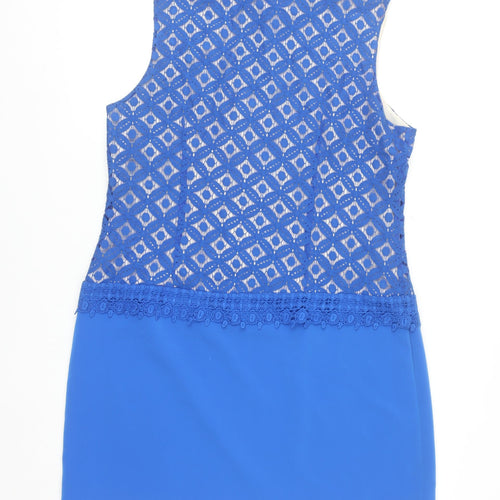 Coast Women’s Blue Lace Overlay Collared Shift Dress Size 16