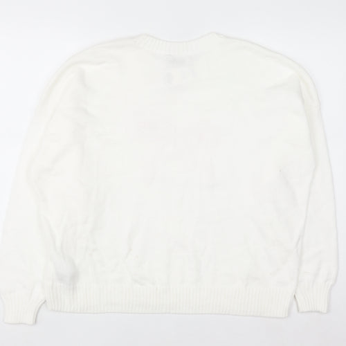 Hollister Women White L Knit Bow Pullover Jumper Cotton Blend