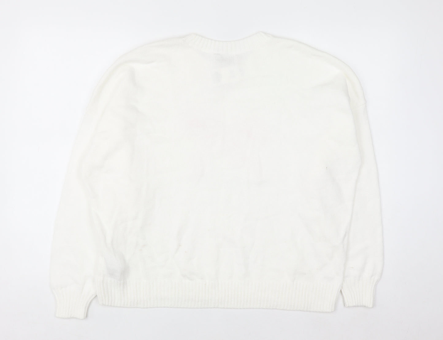 Hollister Women White L Knit Bow Pullover Jumper Cotton Blend
