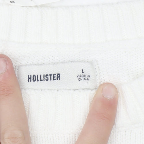 Hollister Women White L Knit Bow Pullover Jumper Cotton Blend