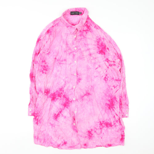 I Saw It First Womens Pink Tie-Dye Long Sleeve Button-Up Shirt Size 10