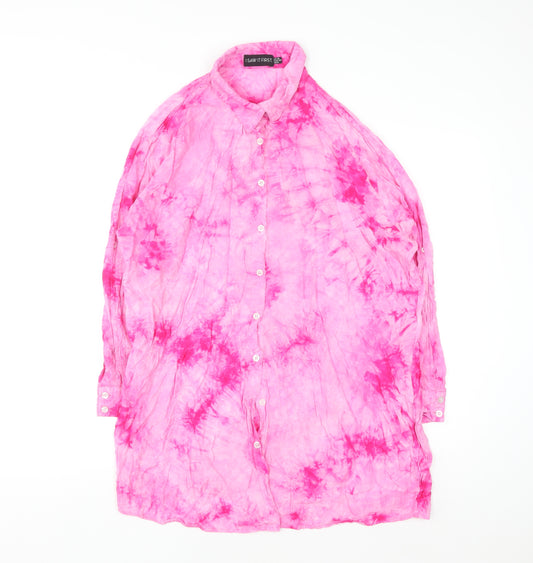 I Saw It First Womens Pink Tie-Dye Long Sleeve Button-Up Shirt Size 10
