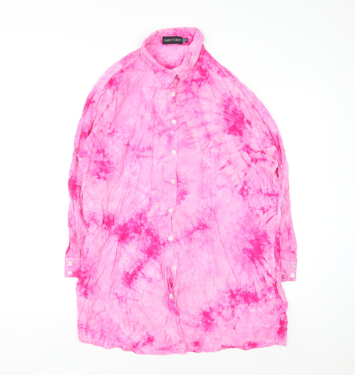 I Saw It First Womens Pink Tie-Dye Long Sleeve Button-Up Shirt Size 10