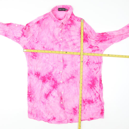 I Saw It First Womens Pink Tie-Dye Long Sleeve Button-Up Shirt Size 10