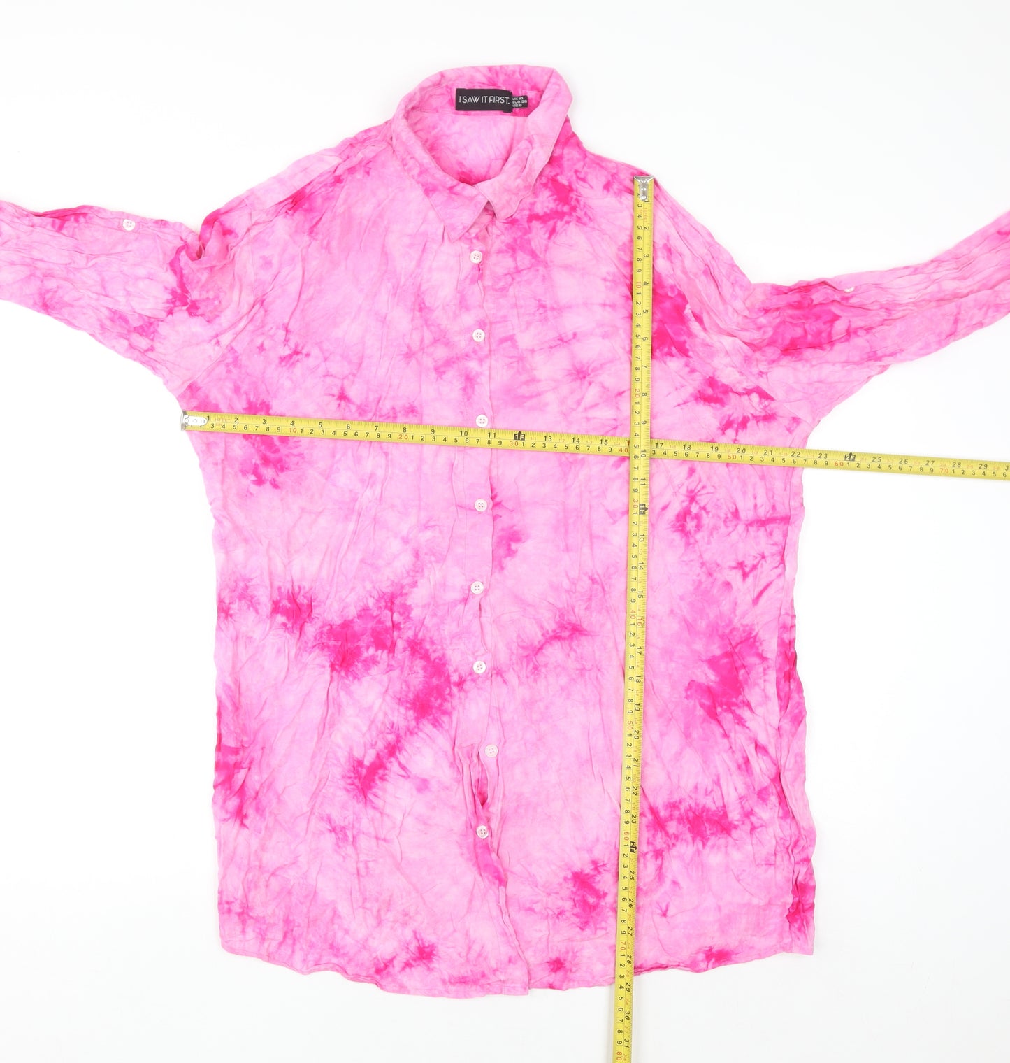 I Saw It First Womens Pink Tie-Dye Long Sleeve Button-Up Shirt Size 10