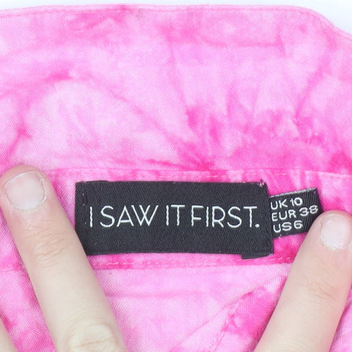 I Saw It First Womens Pink Tie-Dye Long Sleeve Button-Up Shirt Size 10