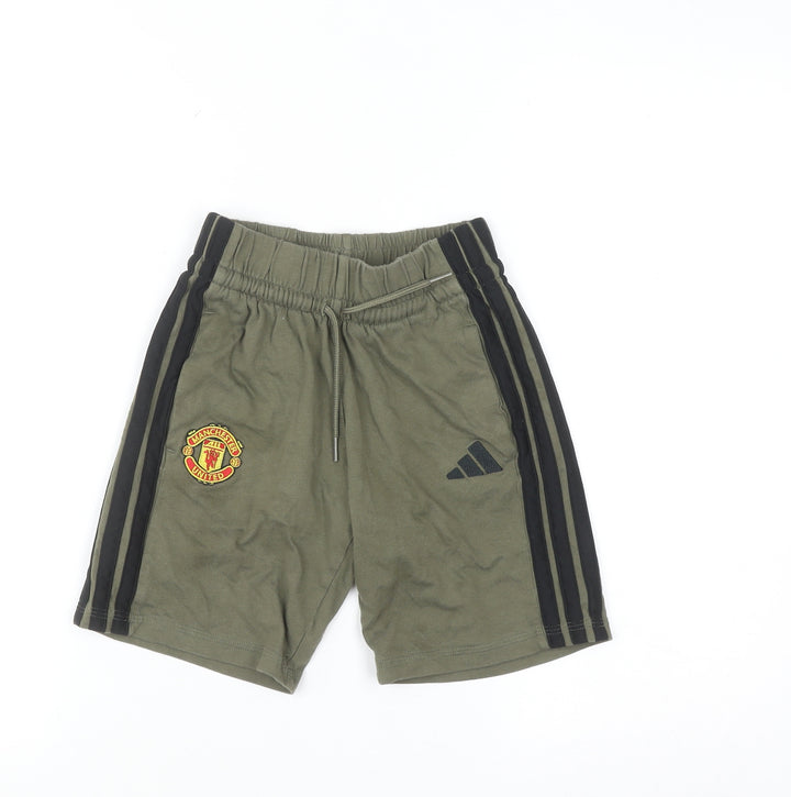 Adidas Boys Khaki Manchester United Athletic Shorts 7-8 Years Cotton
