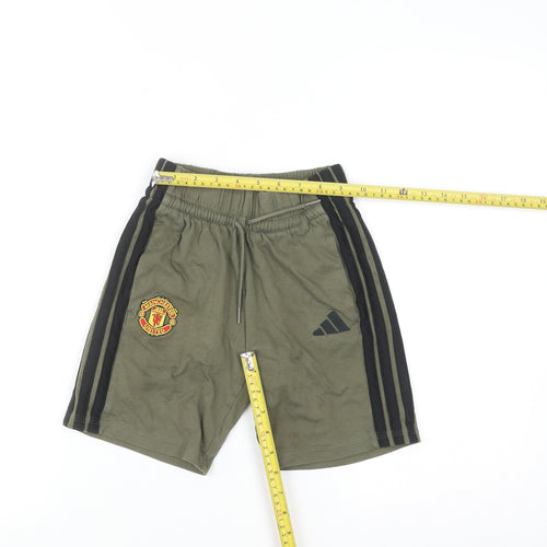 Adidas Boys Khaki Manchester United Athletic Shorts 7-8 Years Cotton