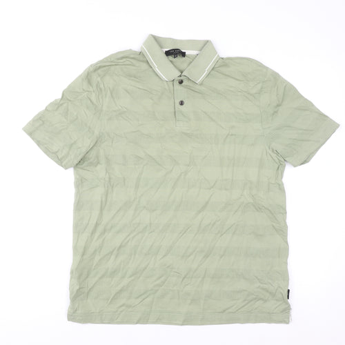 Ted Baker Men's Green Striped Short Sleeve Polo Shirt Size M