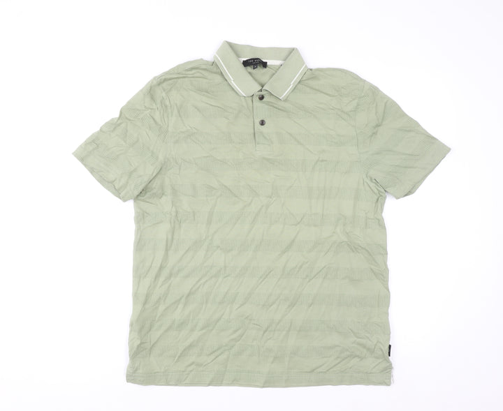 Ted Baker Men's Green Striped Short Sleeve Polo Shirt Size M