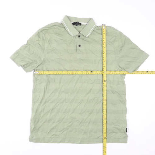 Ted Baker Men's Green Striped Short Sleeve Polo Shirt Size M