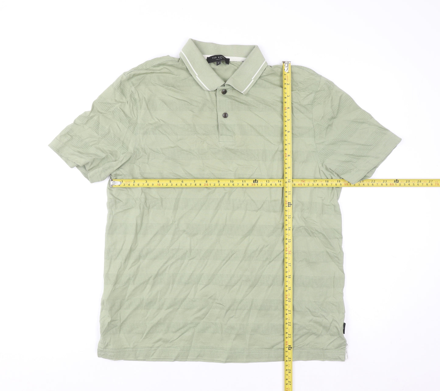 Ted Baker Men's Green Striped Short Sleeve Polo Shirt Size M