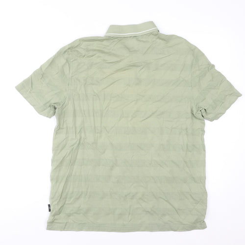 Ted Baker Men's Green Striped Short Sleeve Polo Shirt Size M