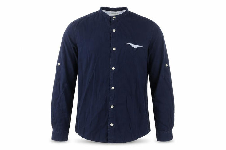 Pull&Bear Men's Blue 36 Woven Cotton-Linen Button-Up Shirt
