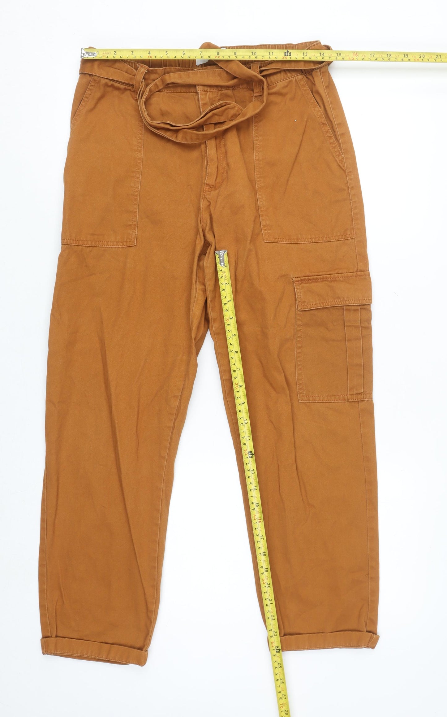 JDY Women’s Brown Cargo Trousers Size 8 Cotton Twill Belted