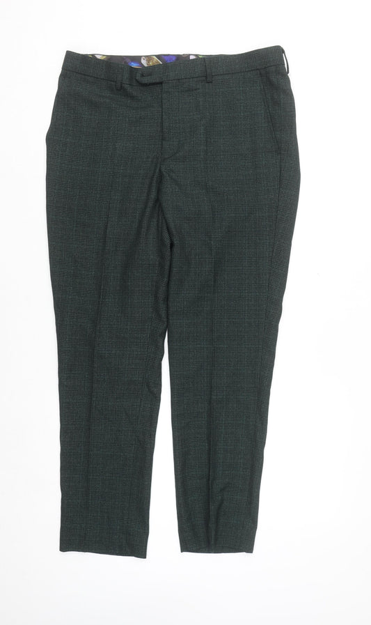 Cavani Mens Green Check Formal Dress Pants 36R Regular Fit Trousers