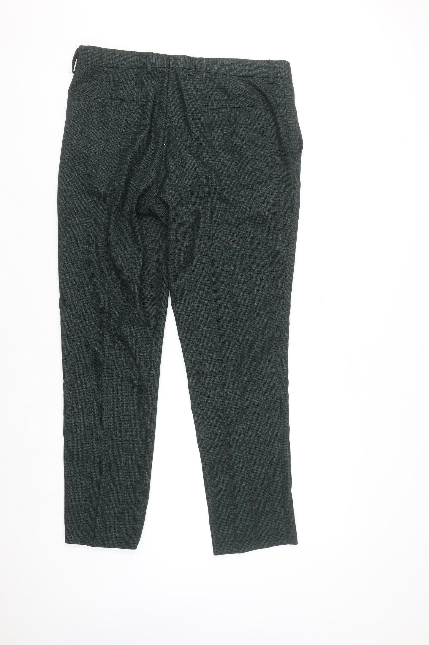 Cavani Mens Green Check Formal Dress Pants 36R Regular Fit Trousers