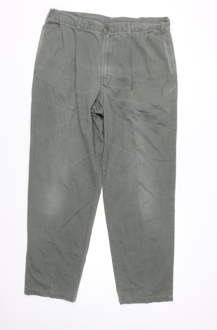 Marks and Spencer Men's Green Chino Trousers 38W 33L Cotton Regular Fit