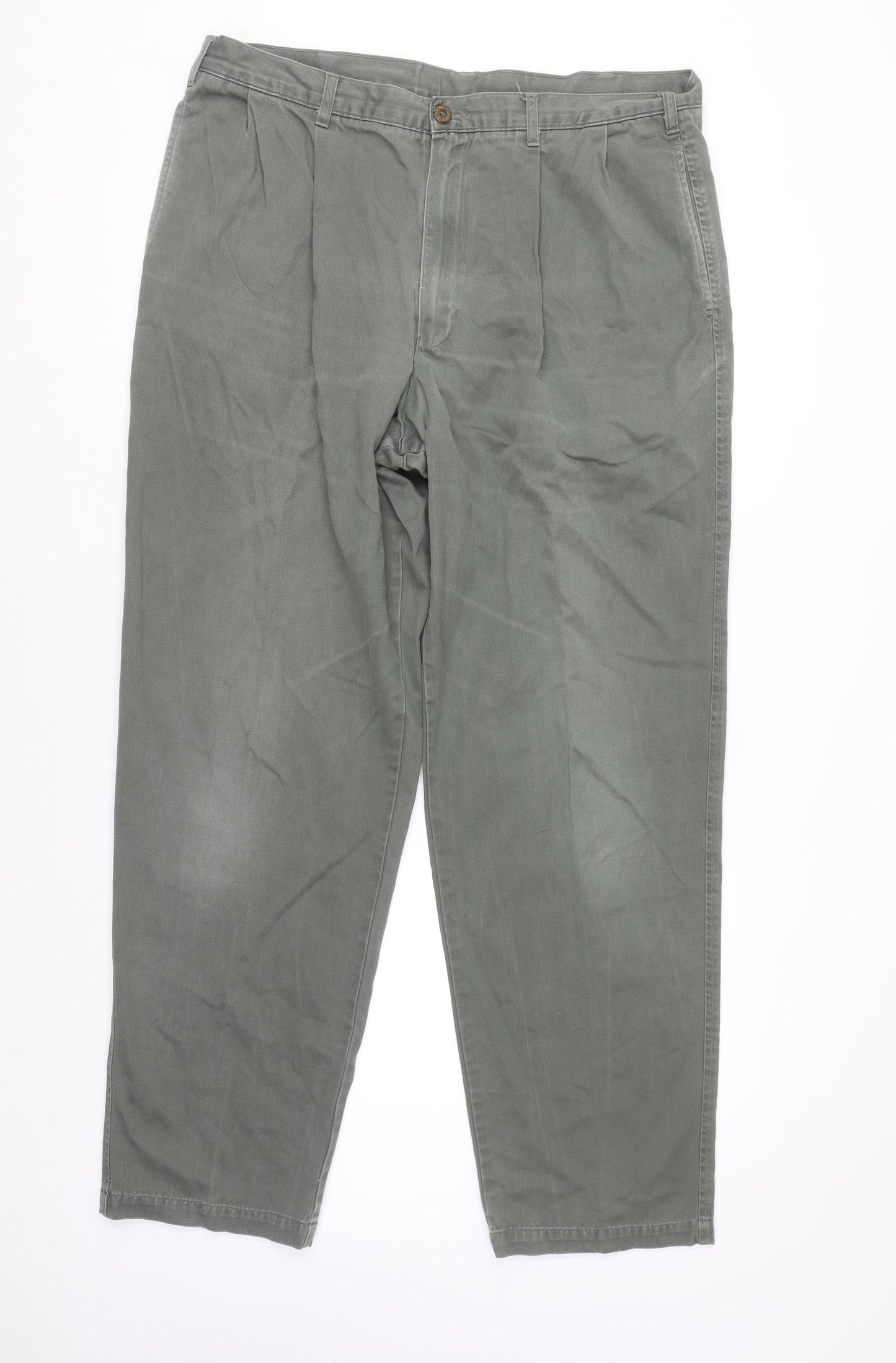 Marks and Spencer Men's Green Chino Trousers 38W 33L Cotton Regular Fit