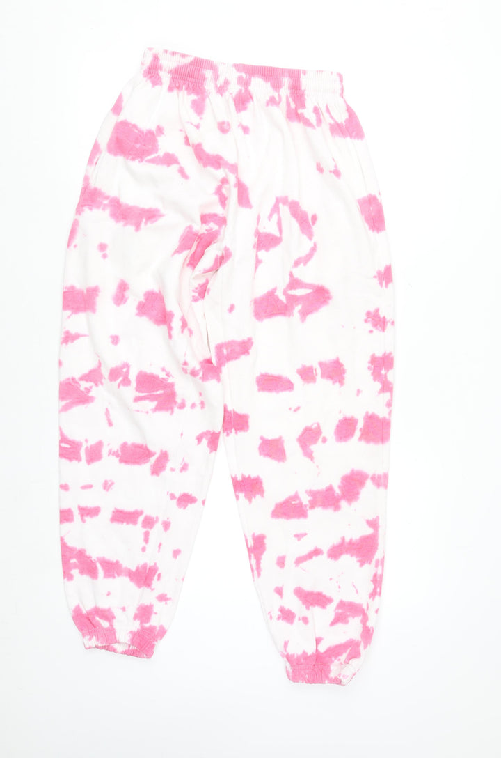 Stylewise Women's Pink Tie-Dye Jogger Trousers Size L UK 12 Cotton Blend