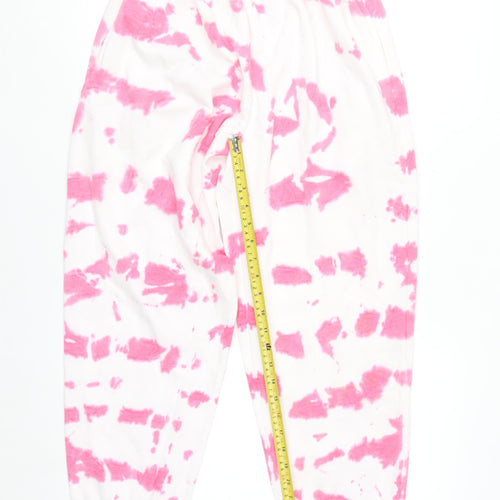Stylewise Women's Pink Tie-Dye Jogger Trousers Size L UK 12 Cotton Blend