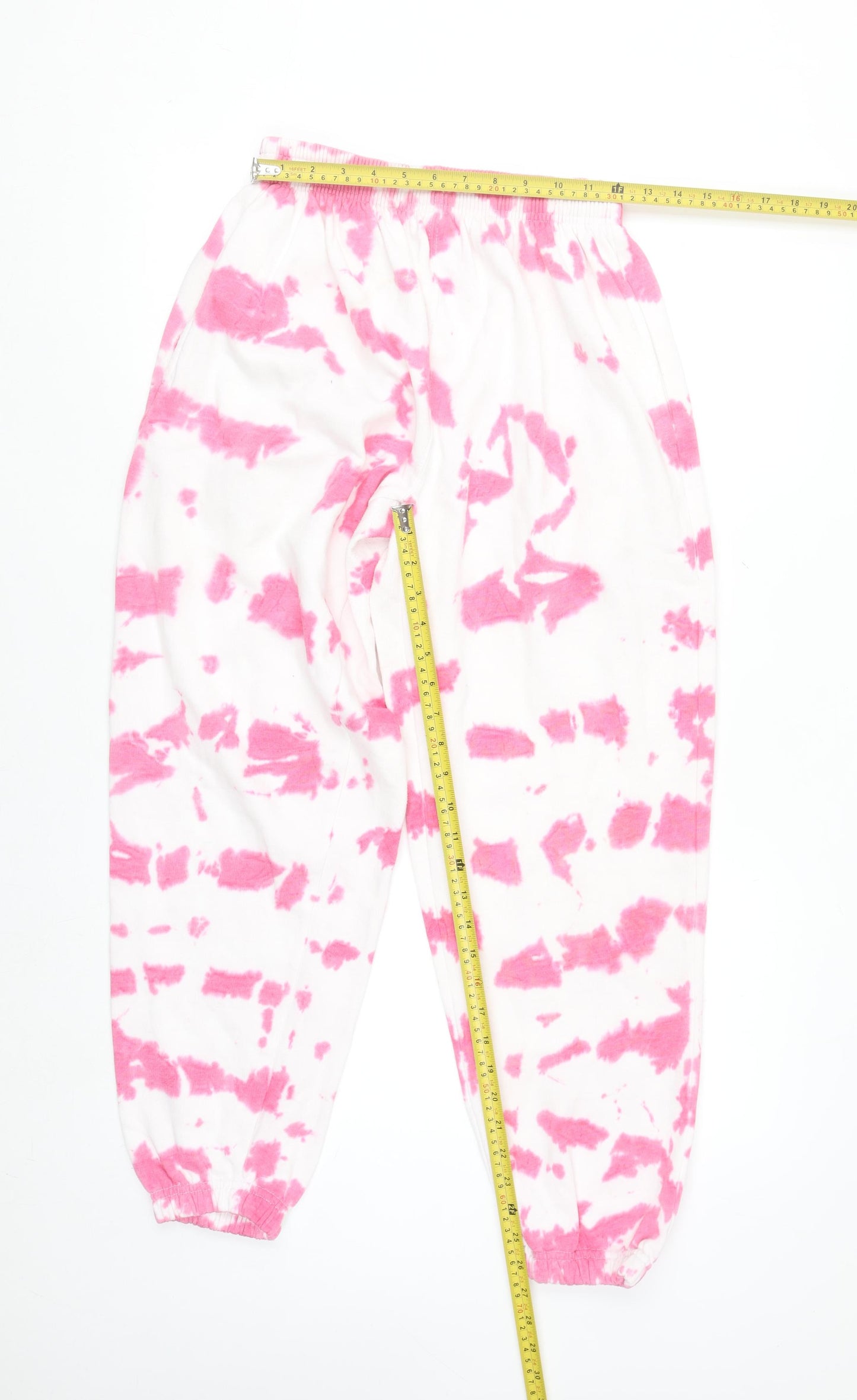 Stylewise Women's Pink Tie-Dye Jogger Trousers Size L UK 12 Cotton Blend