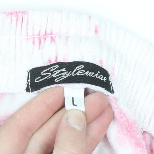 Stylewise Women's Pink Tie-Dye Jogger Trousers Size L UK 12 Cotton Blend